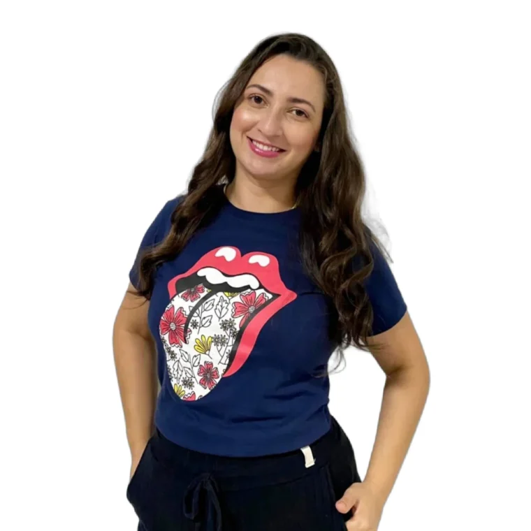 T-shirt Boca Língua Com Flor